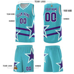Custom Sky Blue Basketball Kits With Purple Star Pattern And Double Lines | BuyFootballJersey