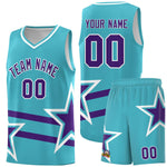 Custom Sky Blue Basketball Kits With Purple Star Pattern And Double Lines | BuyFootballJersey