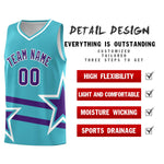Custom Sky Blue Basketball Kits With Purple Star Pattern And Double Lines | BuyFootballJersey