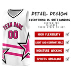Custom White Basketball Kits With Rose Red Star Pattern And Double Lines | BuyFootballJersey