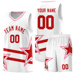 Custom White Basketball Kits With Red Star Pattern And Double Lines | BuyFootballJersey