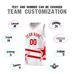 Custom White Basketball Kits With Red Star Pattern And Double Lines | BuyFootballJersey