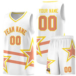 Custom White Basketball Kits With Light Orange Star Pattern And Double Lines | BuyFootballJersey
