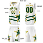 Custom White Basketball Kits With Green Star Pattern And Double Lines | BuyFootballJersey