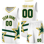 Custom White Basketball Kits With Green Star Pattern And Double Lines | BuyFootballJersey