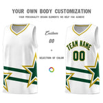 Custom White Basketball Kits With Green Star Pattern And Double Lines | BuyFootballJersey