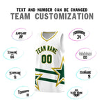 Custom White Basketball Kits With Green Star Pattern And Double Lines | BuyFootballJersey