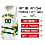 Custom White Basketball Kits With Green Star Pattern And Double Lines | BuyFootballJersey
