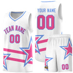 Custom White Basketball Kits With Pink Star Pattern And Double Lines | BuyFootballJersey