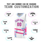 Custom White Basketball Kits With Pink Star Pattern And Double Lines | BuyFootballJersey