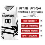 Custom White Basketball Kits With Black Star Pattern And Double Lines | BuyFootballJersey