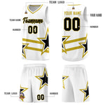 Custom White Basketball Kits With Old Gold Star Pattern And Double Lines | BuyFootballJersey