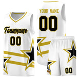 Custom White Basketball Kits With Old Gold Star Pattern And Double Lines | BuyFootballJersey