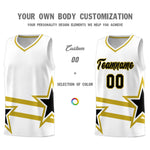 Custom White Basketball Kits With Old Gold Star Pattern And Double Lines | BuyFootballJersey