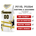 Custom White Basketball Kits With Old Gold Star Pattern And Double Lines | BuyFootballJersey