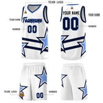 Custom White Basketball Kits With Light Blue Star Pattern And Double Lines | BuyFootballJersey