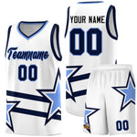 Custom White Basketball Kits With Light Blue Star Pattern And Double Lines | BuyFootballJersey