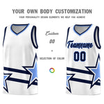 Custom White Basketball Kits With Light Blue Star Pattern And Double Lines | BuyFootballJersey