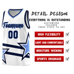 Custom White Basketball Kits With Light Blue Star Pattern And Double Lines | BuyFootballJersey