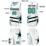 Custom White Basketball Kits With Bright Green Star Pattern And Double Lines | BuyFootballJersey