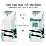 Custom White Basketball Kits With Bright Green Star Pattern And Double Lines | BuyFootballJersey
