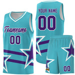 Custom Sky Blue Basketball Kits With Purple Star Pattern And Double Lines | BuyFootballJersey