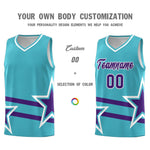 Custom Sky Blue Basketball Kits With Purple Star Pattern And Double Lines | BuyFootballJersey
