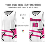 Custom White Basketball Kits With Rose Red Star Pattern And Double Lines | BuyFootballJersey