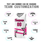 Custom White Basketball Kits With Rose Red Star Pattern And Double Lines | BuyFootballJersey