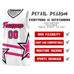 Custom White Basketball Kits With Rose Red Star Pattern And Double Lines | BuyFootballJersey