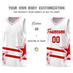 Custom White Basketball Kits With Red Star Pattern And Double Lines | BuyFootballJersey
