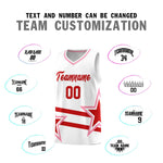 Custom White Basketball Kits With Red Star Pattern And Double Lines | BuyFootballJersey