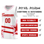 Custom White Basketball Kits With Red Star Pattern And Double Lines | BuyFootballJersey