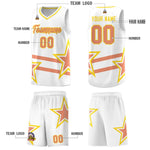 Custom White Basketball Kits With Light Orange Star Pattern And Double Lines | BuyFootballJersey