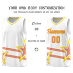Custom White Basketball Kits With Light Orange Star Pattern And Double Lines | BuyFootballJersey
