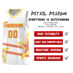 Custom White Basketball Kits With Light Orange Star Pattern And Double Lines | BuyFootballJersey