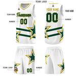 Custom White Basketball Kits With Green Star Pattern And Double Lines | BuyFootballJersey