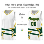 Custom White Basketball Kits With Green Star Pattern And Double Lines | BuyFootballJersey