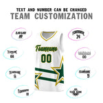Custom White Basketball Kits With Green Star Pattern And Double Lines | BuyFootballJersey