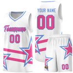 Custom White Basketball Kits With Pink Star Pattern And Double Lines | BuyFootballJersey