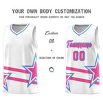 Custom White Basketball Kits With Pink Star Pattern And Double Lines | BuyFootballJersey