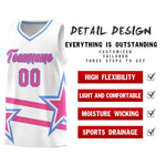 Custom White Basketball Kits With Pink Star Pattern And Double Lines | BuyFootballJersey