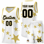 Custom White Old Gold Graffiti Pattern Star Print Basketball Jersey Sets | BuyFootballJersey