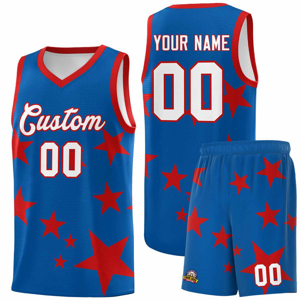 Custom Royal Red Graffiti Pattern Star Print Basketball Jersey Sets | BuyFootballJersey