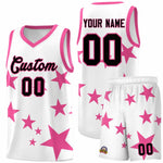 Custom White Pink Graffiti Pattern Star Print Basketball Jersey Sets | BuyFootballJersey
