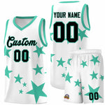 Custom White Bright Green Graffiti Pattern Star Print Basketball Jersey Sets | BuyFootballJersey