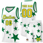 Custom White Kelly Green Graffiti Pattern Star Print Basketball Jersey Sets | BuyFootballJersey