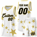 Custom White Old Gold Graffiti Pattern Star Print Basketball Jersey Sets | BuyFootballJersey