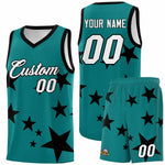 Custom Aqua Black Graffiti Pattern Star Print Basketball Jersey Sets | BuyFootballJersey