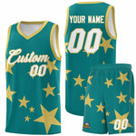 Custom Aqua Old Gold Graffiti Pattern Star Print Basketball Jersey Sets | BuyFootballJersey